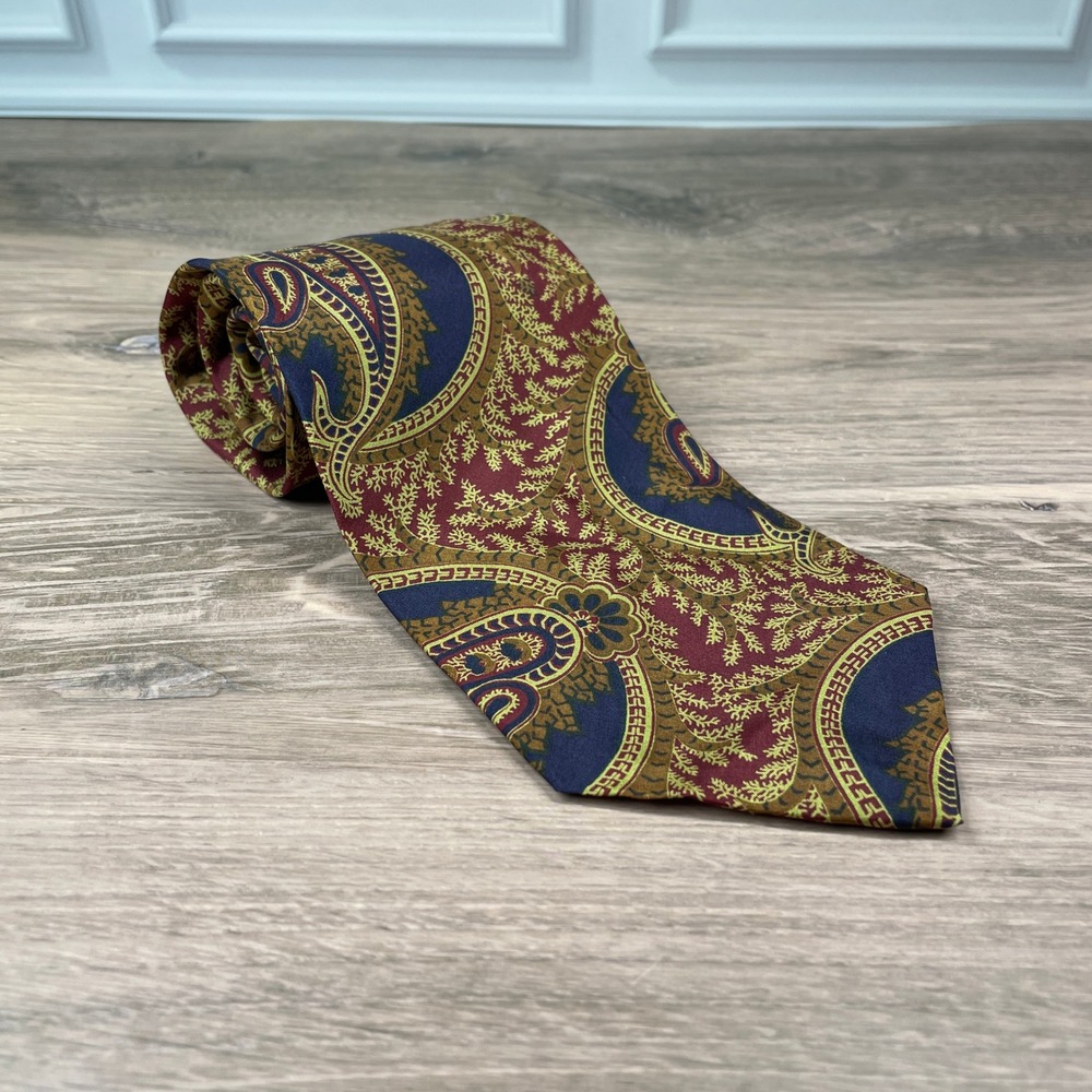 XMI Nordstrom Handmade Tie Burgundy Blue Gold Paisley Imported from Italy